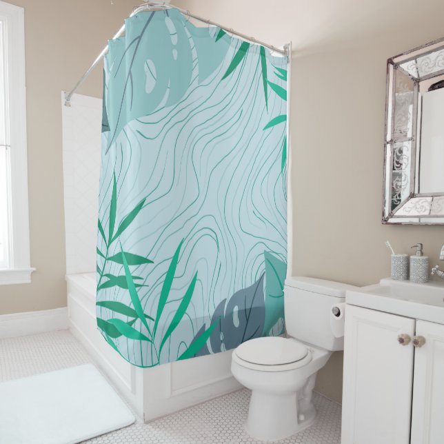 Simple Abstract Green Leaves and Wood Texture | Shower Curtain (In Situ)