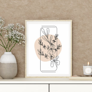 Simple Abstract Minimal Boho Style Floral Flowers  Poster