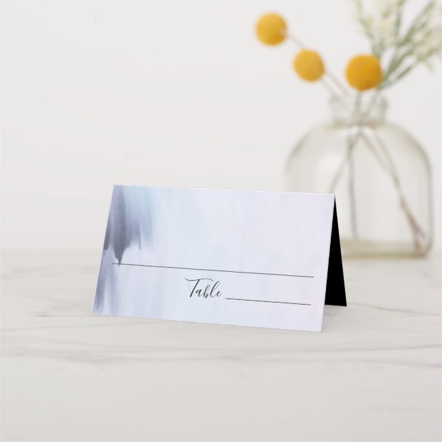 Simple Abstract Modern Black Watercolor Wedding Place Card (Front)