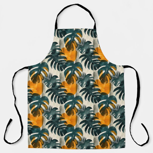 Simple abstract pattern with leaves of monstera, f apron (Front)