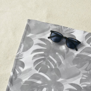 Simple abstract pattern with leaves of monstera, f beach towel