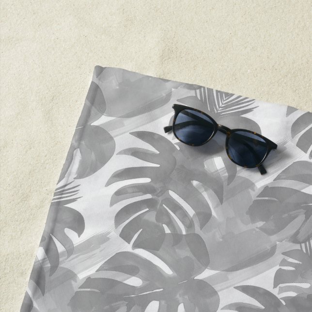 Simple abstract pattern with leaves of monstera, f beach towel (In Situ)