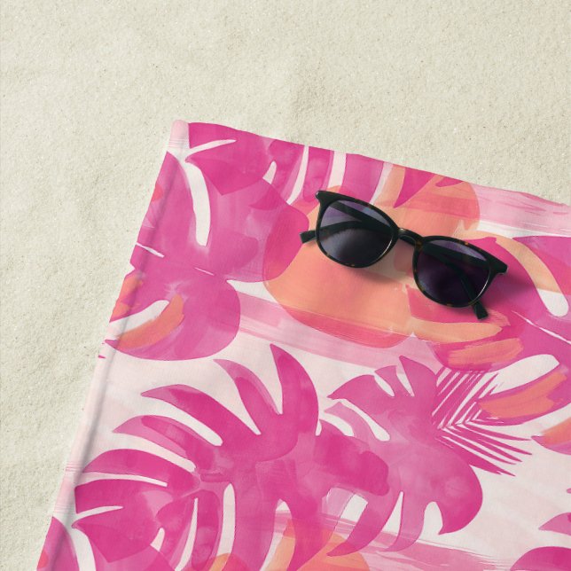 Simple abstract pattern with leaves of monstera, f beach towel (In Situ)