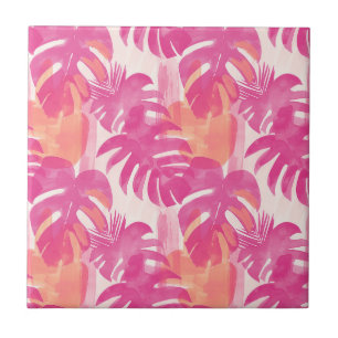 Simple abstract pattern with leaves of monstera, f ceramic tile