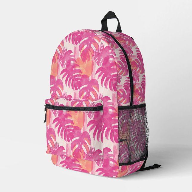 Simple abstract pattern with leaves of monstera, f printed backpack (Back Corner Right)