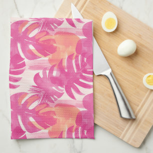 Simple abstract pattern with leaves of monstera, f tea towel