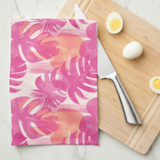Simple abstract pattern with leaves of monstera, f tea towel (Quarter Fold)