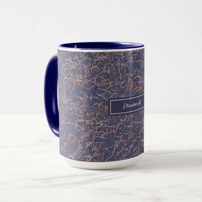 Simple Abstract Thread Art BluePattern Custom Name Mug (Front Left)
