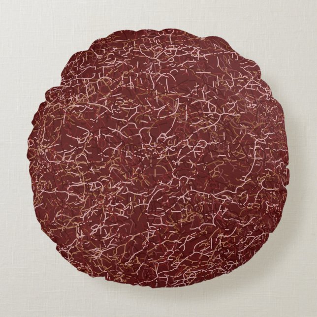 Simple Abstract Thread Art Red Pattern Round Cushion (Front)