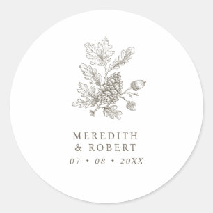 Simple Acorn & Pinecone Branch Fall Wedding Classic Round Sticker