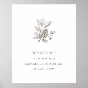 Simple Acorn & Pinecone Fall Wedding Welcome Poster