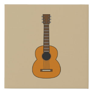 Simple Acoustic Guitar Cartoon Faux Canvas Print