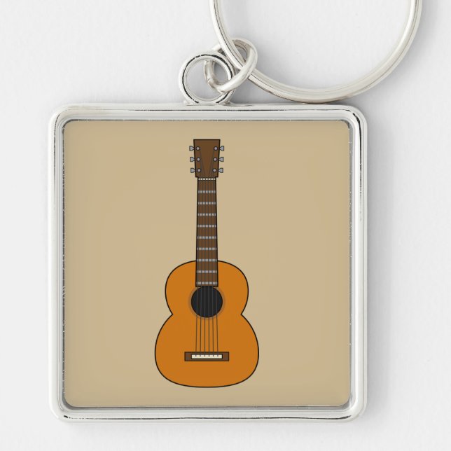 Simple Acoustic Guitar Cartoon Key Ring (Front)