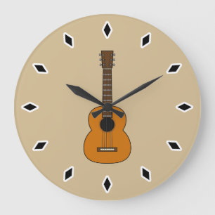 Simple Acoustic Guitar Cartoon Large Clock