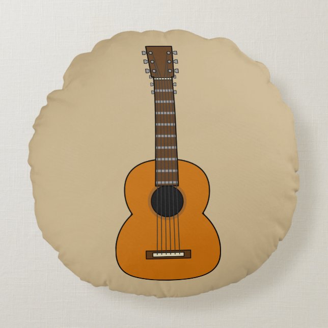 Simple Acoustic Guitar Cartoon Round Cushion (Front)
