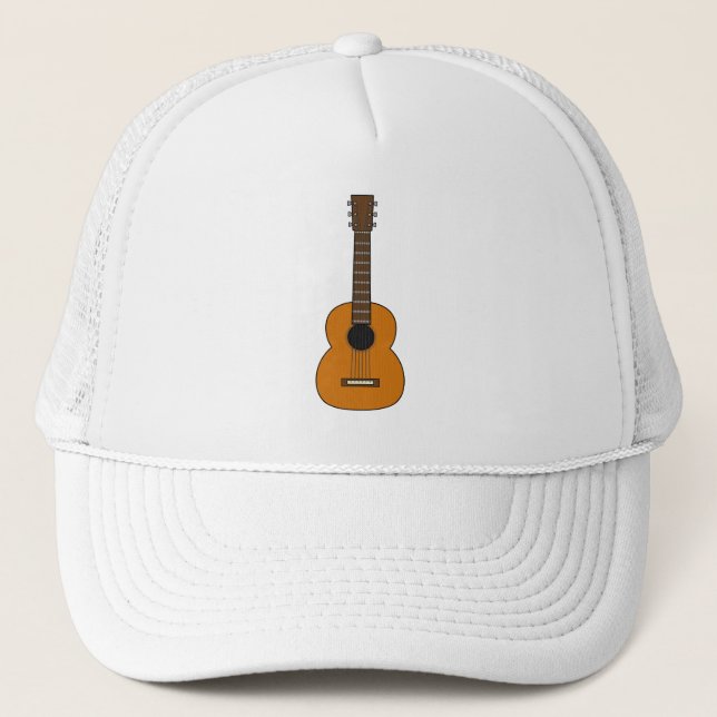 Simple Acoustic Guitar Cartoon Trucker Hat (Front)