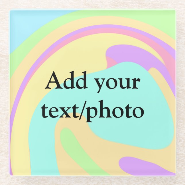 Simple acrylic pour marble add your text name cust glass coaster (Front)