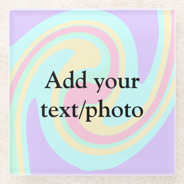 Simple acrylic pour marble add your text name cust glass coaster (Front)