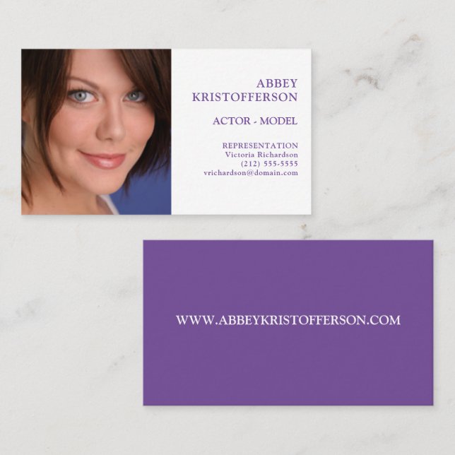 Simple Actor Colour Headshot Purple Business Card (Front/Back)
