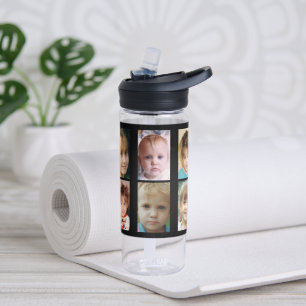 Simple add 10 photo collage black water bottle