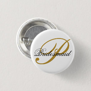 Simple Add Monogram Custom Black & Gold Bridesmaid 3 Cm Round Badge