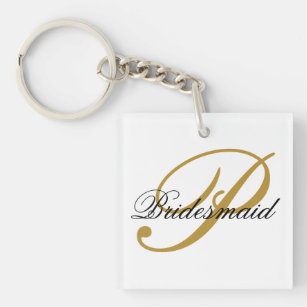 Simple Add Monogram Custom Black & Gold Bridesmaid Key Ring