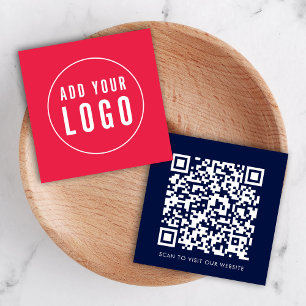 Simple Add Your Logo and QR Code Editable Colour Square Business Card