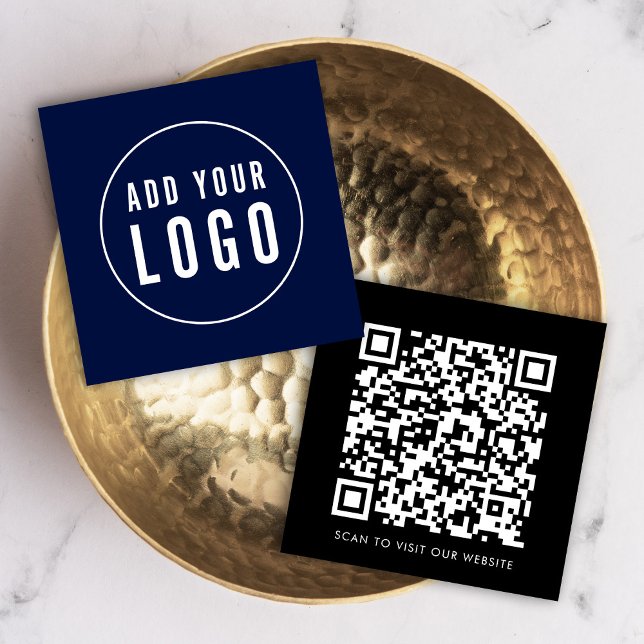 Simple Add Your Logo and QR Code Editable Colour Square Business Card (Creator Uploaded)