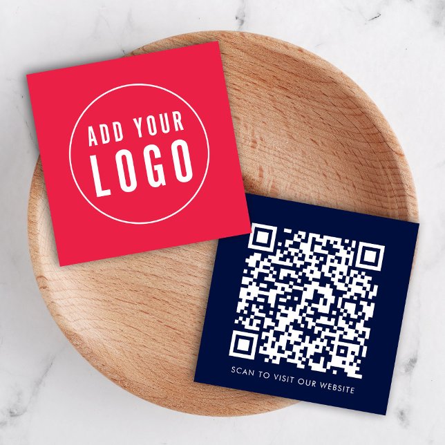 Simple Add Your Logo and QR Code Editable Colour Square Business Card (Creator Uploaded)