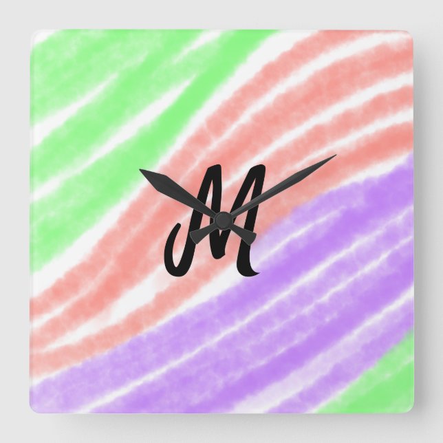 Simple add your name text Customise monogram Poste Square Wall Clock (Front)