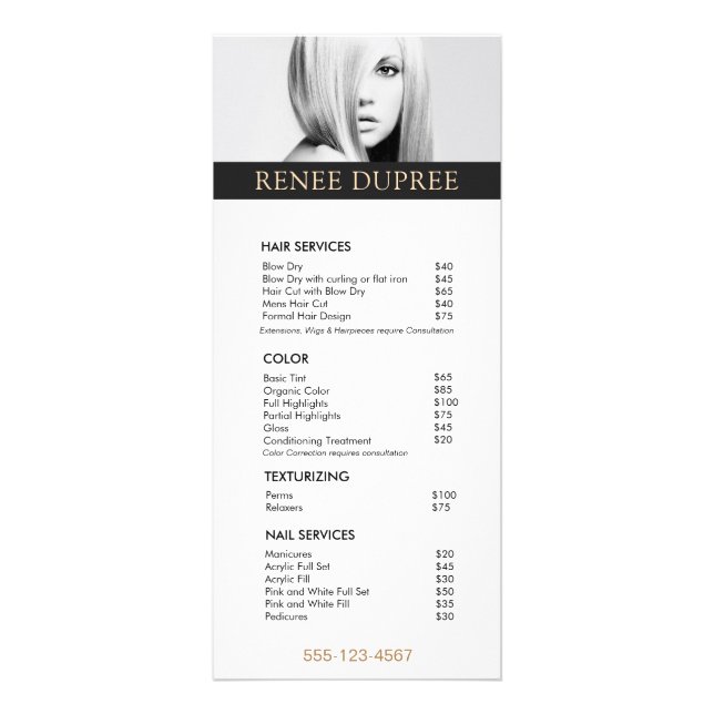 Simple Add Your Own Image  Salon Price List Menu (Front)