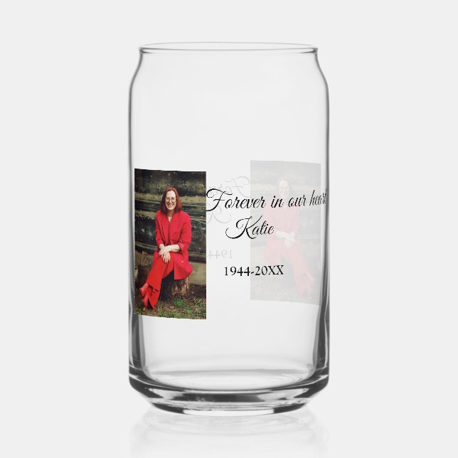 simple Add your photo text memorial keepsake Can Glass (Front)