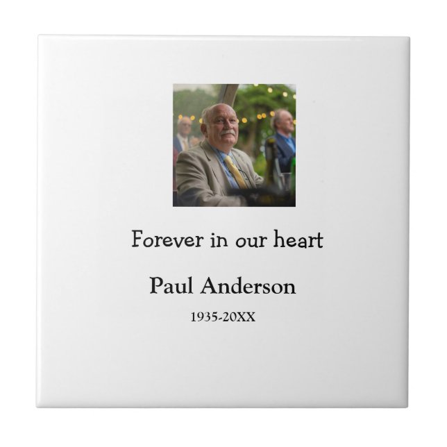 simple Add your photo text memorial keepsake Ceramic Tile (Front)