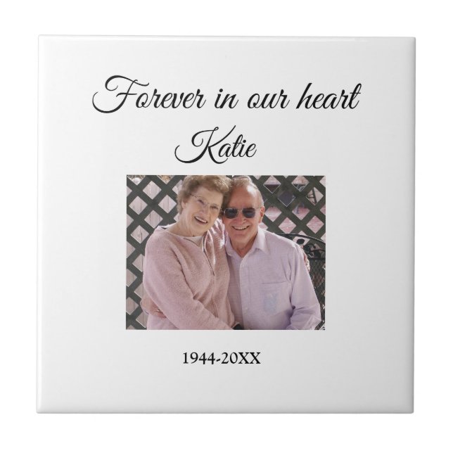 simple Add your photo text memorial keepsake Ceramic Tile (Front)