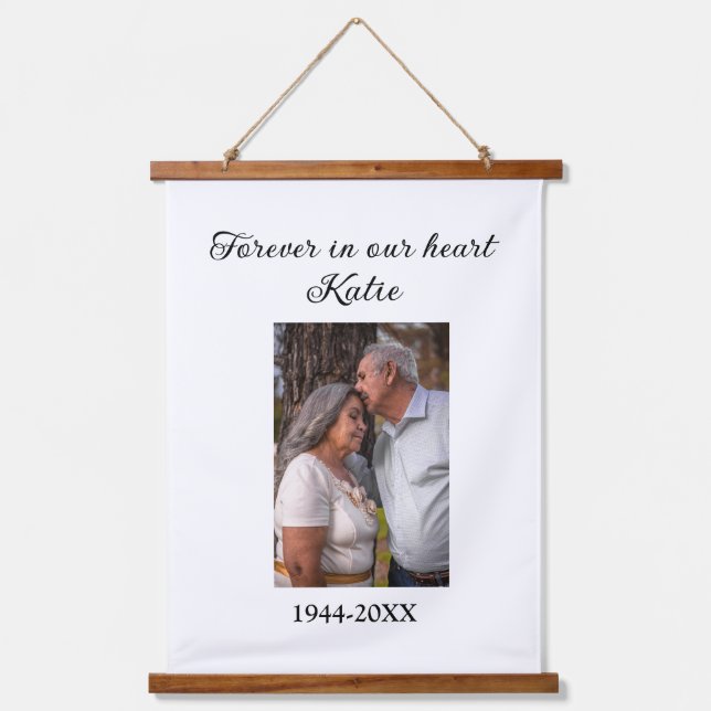 simple Add your photo text memorial keepsake Hanging Tapestry (Front)