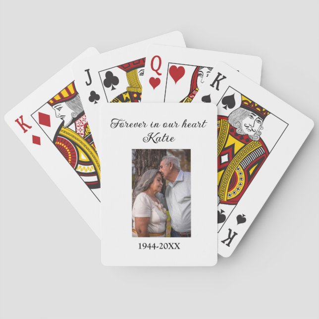 simple Add your photo text memorial keepsake Playing Cards (Back)