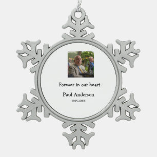 simple Add your photo text memorial keepsake Snowflake Pewter Christmas Ornament
