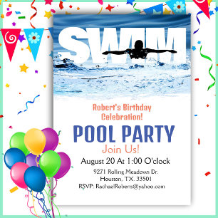 Simple Adult Swim Birthday Pool Party   Invitation
