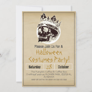 Simple Adult Vintage Halloween Party Gothic Skull Invitation