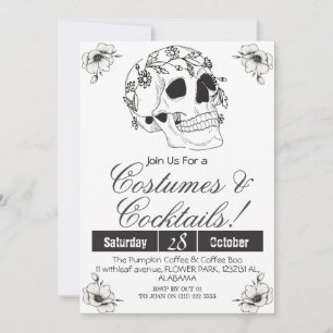 Simple Adult Vintage Halloween Party Gothic Skull Invitation