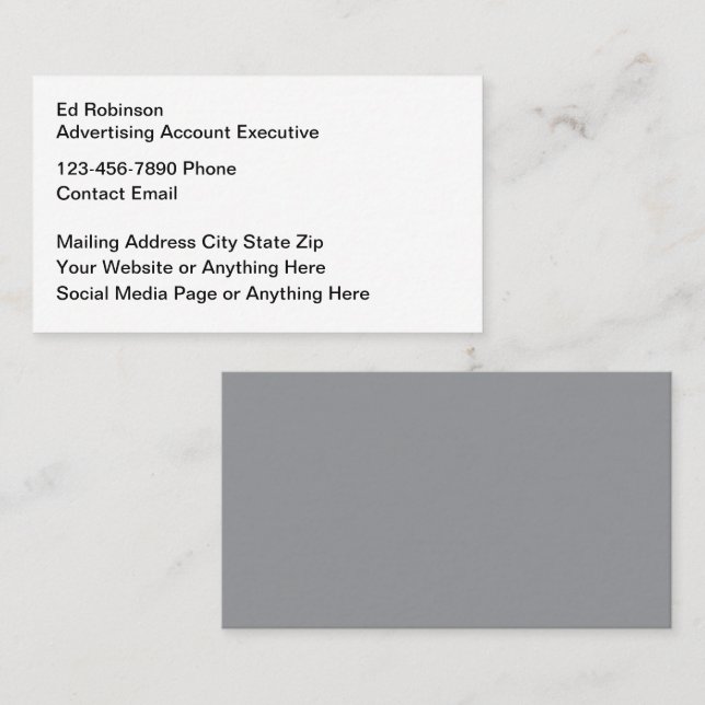 Simple Advertising Account Executive Business Card (Front/Back)