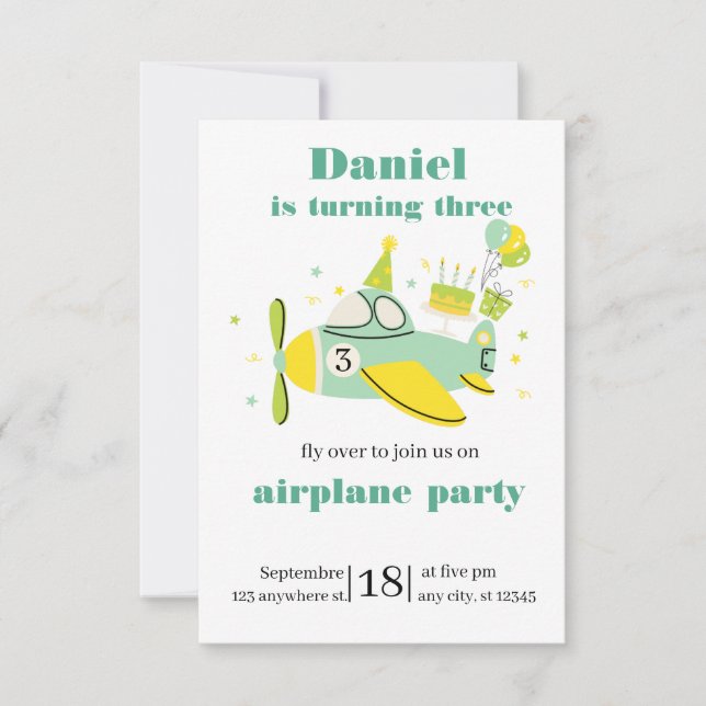 Simple Aeroplane Birthday Invitation ✈️ (Front)