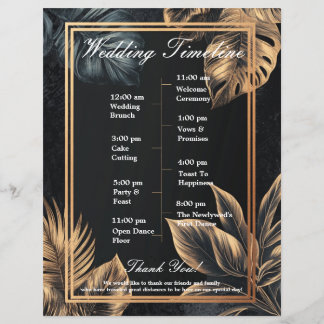 Simple Aesthetic Floral Black Wedding Program Sche