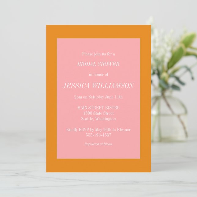 Simple Aesthetic Pink and Orange Bridal Shower Invitation (Standing Front)