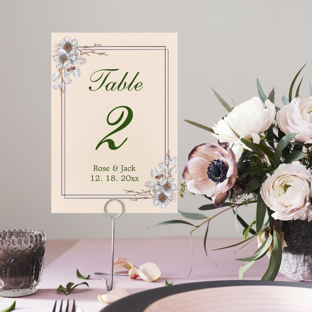 Simple Aesthetic Winter Wedding Reception Table Number (Winter wedding reception table number. simple and beautiful. aesthetic.)