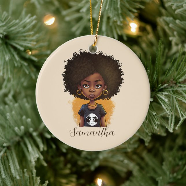 Simple Afro Woman Ceramic Ornament (Tree)