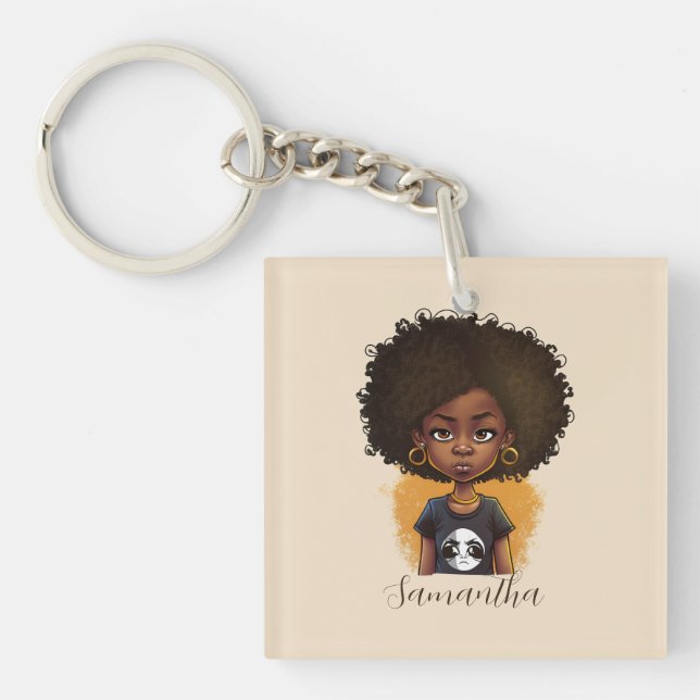 Simple Afro Woman Key Ring (Front)