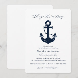 Simple Ahoy It's a Boy Shower Nautical Anchor Invitation