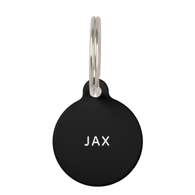 Simple all black minimal custom name dog cat pet tag (Front)