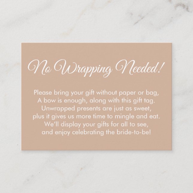 Simple Almond "No Wrapping Needed" Bridal Shower Enclosure Card (Front)